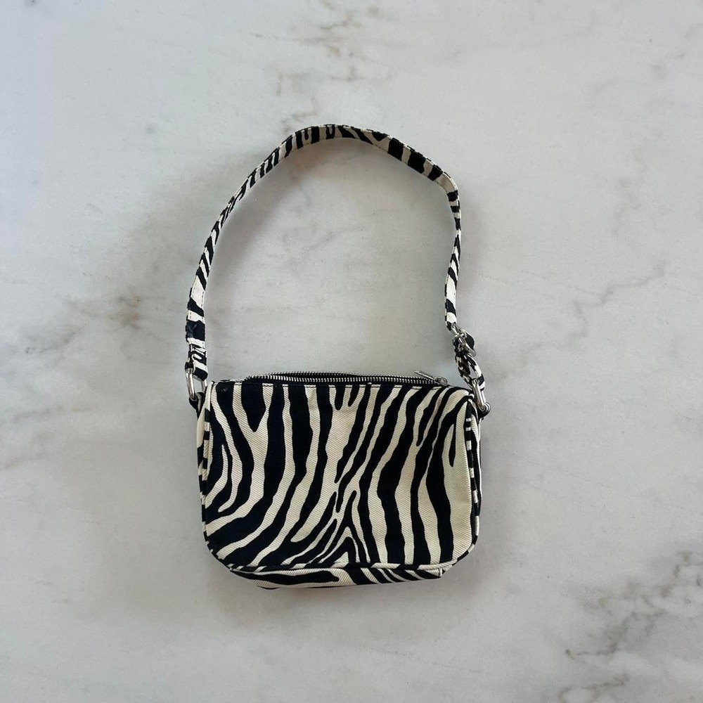Brandy Melville Zebra Print Canvas Shoulder Bag Black White Y2K Mini Bag